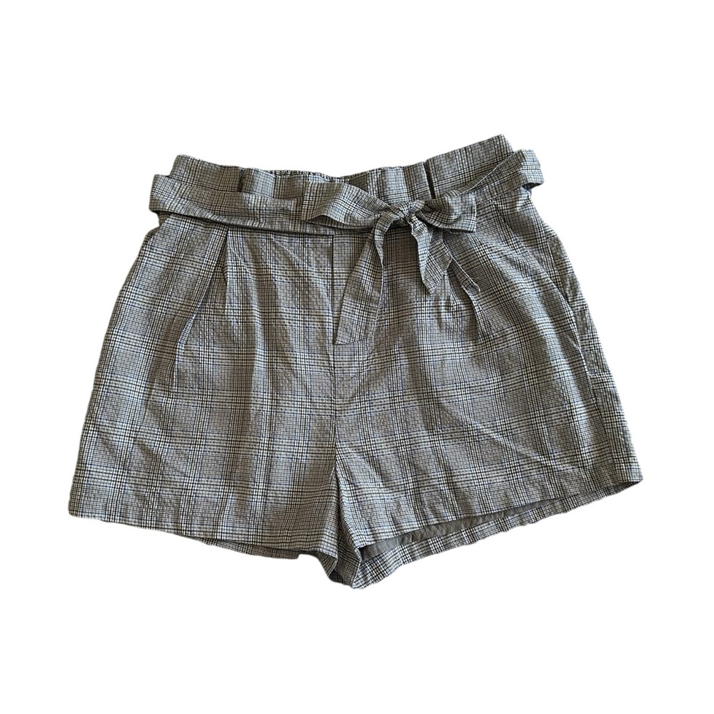 Zara Gray Blue Plaid Paperbag Shorts Women’s Size L | High Waist Preppy Style